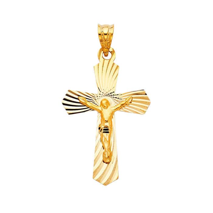 14K Yellow Gold Religious Crucifix Stamp Pendant