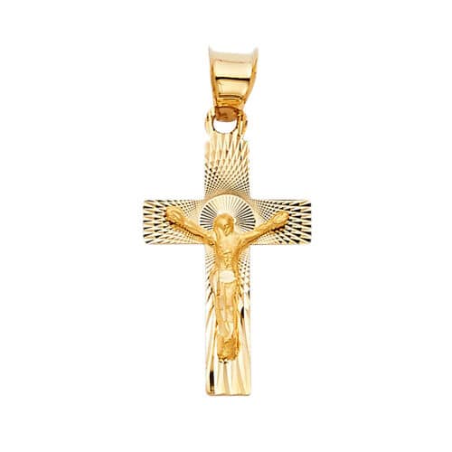 14K Yellow Gold Religious Crucifix Stamp Pendant