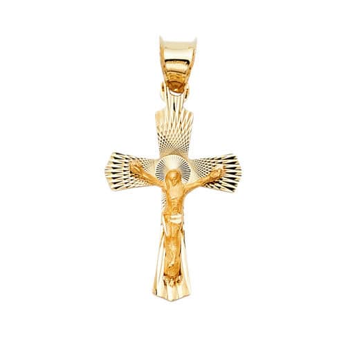 14K Yellow Gold Religious Crucifix Stamp Pendant