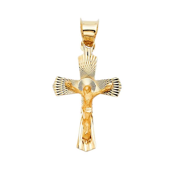 14K Yellow Gold Religious Crucifix Stamp Pendant