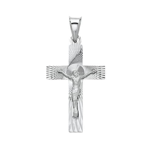 14K White Gold Religious Crucifix Stamp Pendant