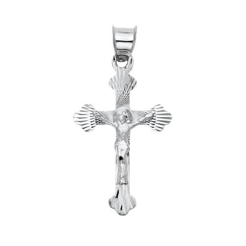14K White Gold Religious Crucifix Stamp Pendant