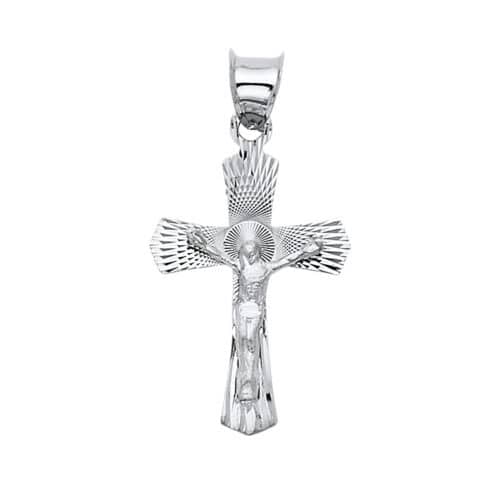 14K White Gold Religious Crucifix Stamp Pendant
