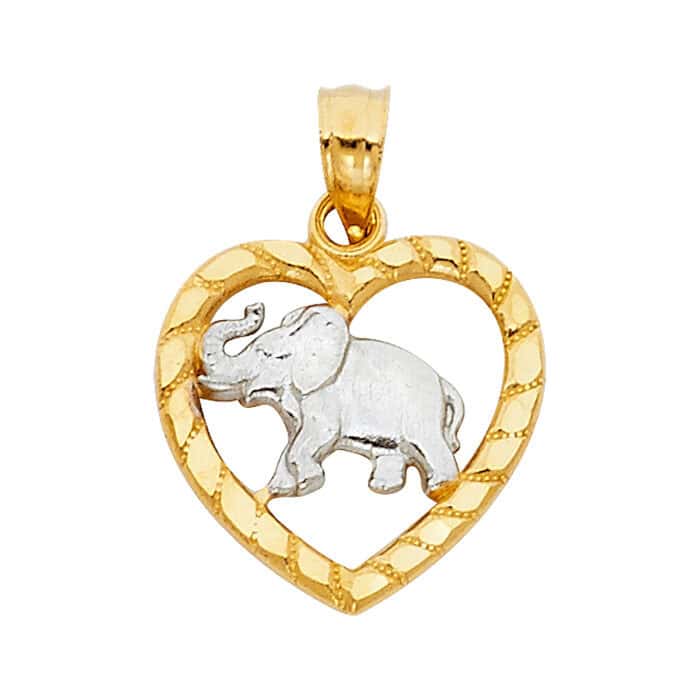14K Two Tone Gold Elephant Heart Pendant