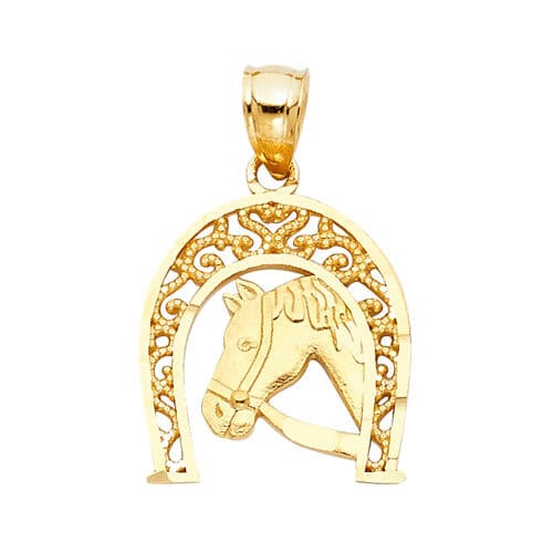 14K Two Tone Gold Lucky Horsehoe Pendant