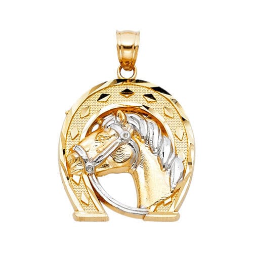 14K Two Tone Gold Lucky Horsehoe Pendant