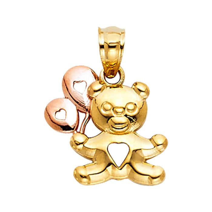14K Two Tone Gold Baby Bear with Balloon Pendant