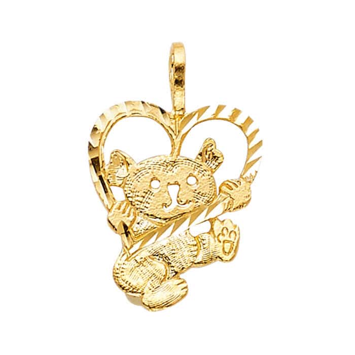 14K Yellow Gold Baby Bear with Heart Pendant