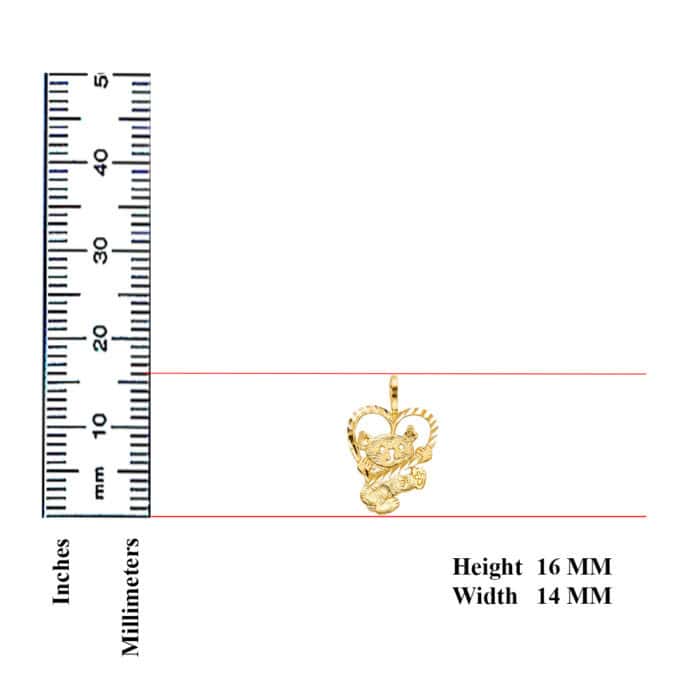 14K Yellow Gold Baby Bear with Heart Pendant - Image 3