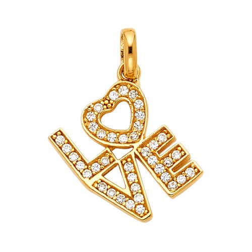 14K Yellow Gold Cubic Zirconia Love Pendant