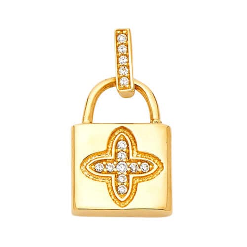 14K Yellow Gold Cubic Zirconia Lock Pendant