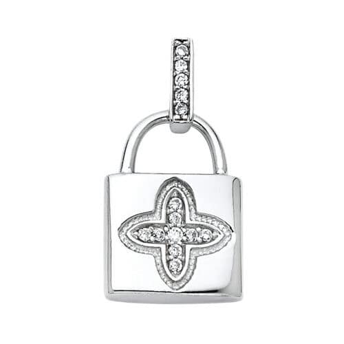 14K White Gold Cubic Zirconia Lock Pendant
