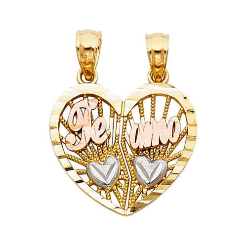 14K Tri Color Gold Teamo Heart 2 Piece Pendant