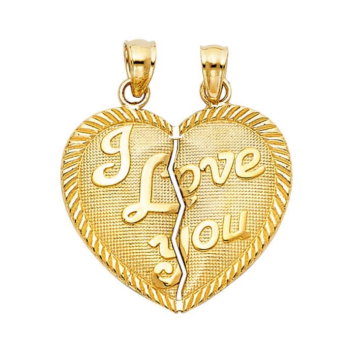 14K Yellow Gold Teamo Heart 2 Piece Pendant