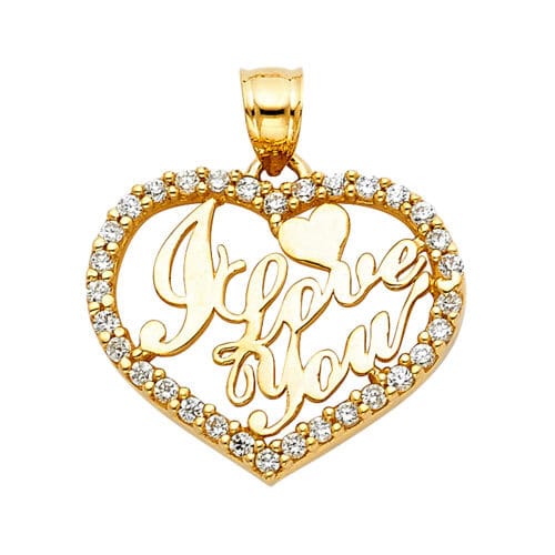 14K Yellow Gold Cubic Zirconia I Love You Heart Pendant