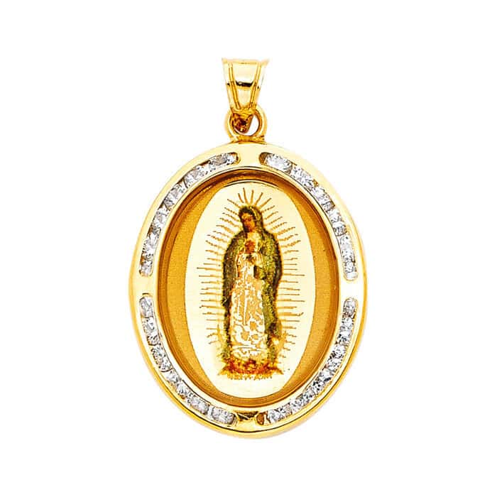 14K Yellow Gold Guadlupe Cubic Zirconia Religious Pendant