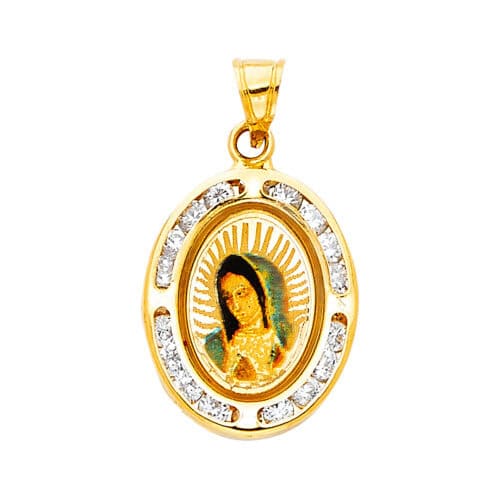 14K Yellow Gold Guadlupe Cubic Zirconia Religious Pendant