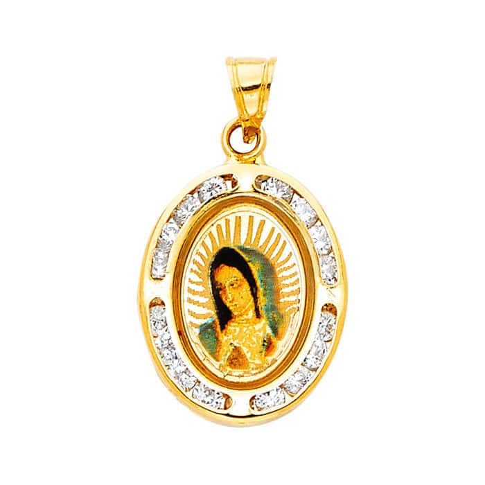 14K Yellow Gold Guadlupe Cubic Zirconia Religious Pendant