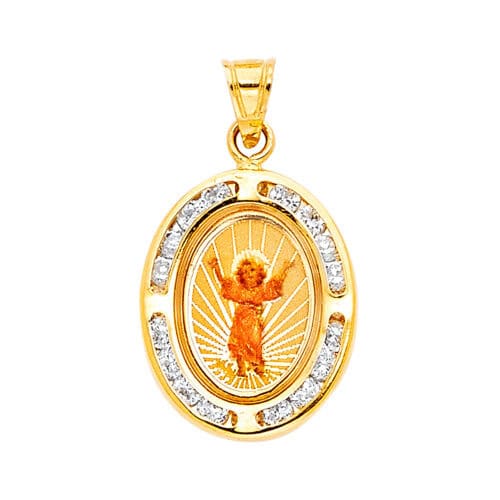 14K Yellow Gold Devine Infant Jesus Cubic Zirconia Religious Pendant
