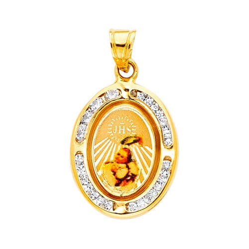 14K Yellow Gold Baptism Cubic Zirconia Religious Pendant