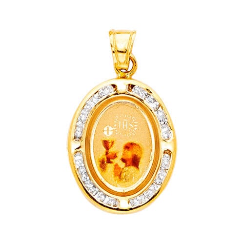 14K Yellow Gold Communion Cubic Zirconia Religious Pendant