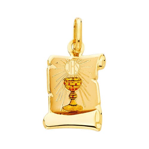 14K Yellow Gold Communion Enamel Picture Religious Pendant