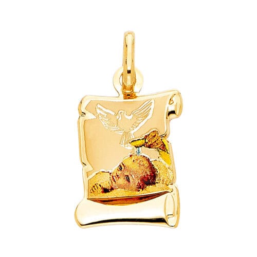14K Yellow Gold Baptism Enamel Picture Religious Pendant