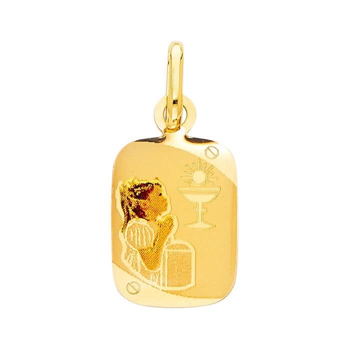 14K Yellow Gold Communion Enamel Picture Religious Pendant