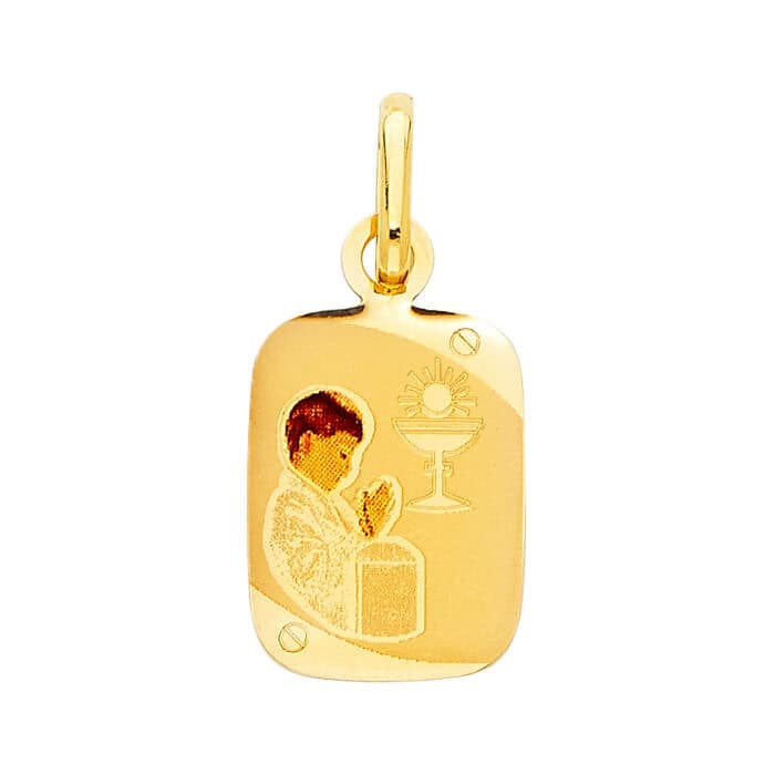 14K Yellow Gold Baptism Enamel Picture Religious Pendant