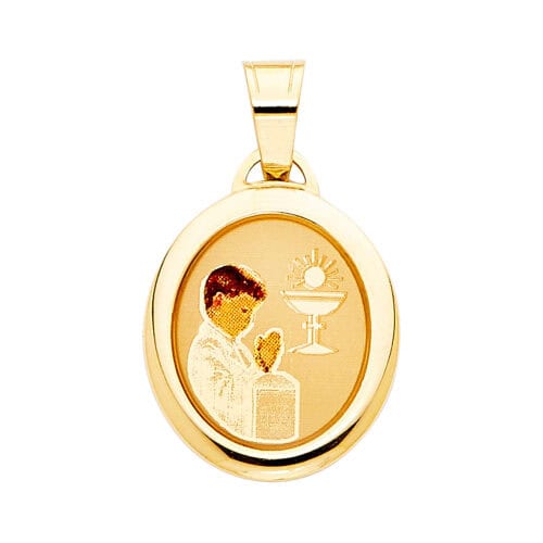14K Yellow Gold Communion Enamel Picture Religious Pendant