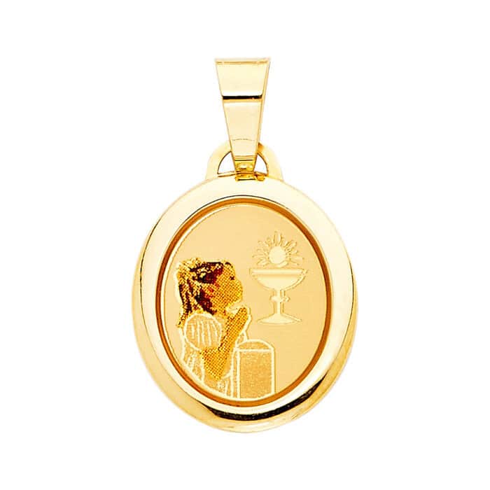 14K Yellow Gold Communion Enamel Picture Religious Pendant