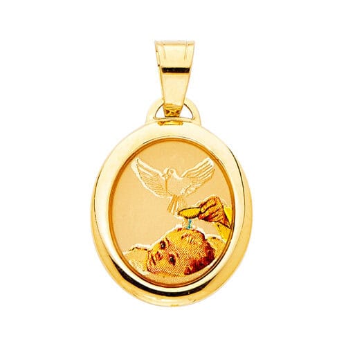 14K Yellow Gold Baptism Enamel Picture Religious Pendant