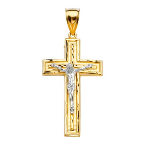 14K Two Tone Gold Crucifix Cross Pendant