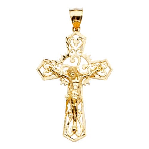 14K Yellow Gold Crucifix Cross Pendant