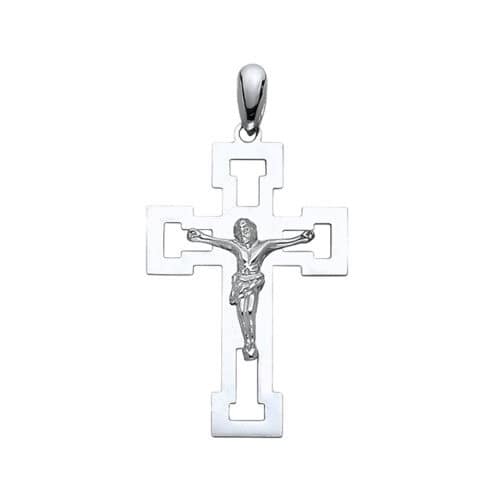 14K White Gold Jesus Crucifix Cross Religious Pendant
