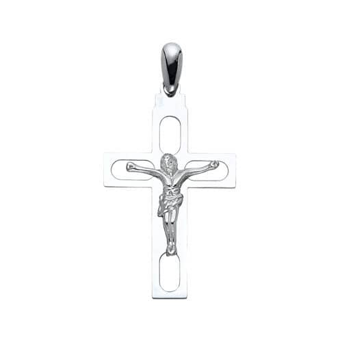 14K White Gold Jesus Crucifix Cross Religious Pendant