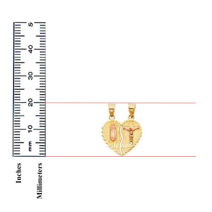 14K Two Tone Gold Religious Guadlupe Juses Broken Heart Pendant - Image 3