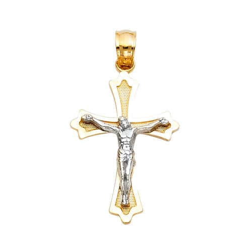 14K Two Tone Gold Jesus Crucifix Cross Religious Pendant