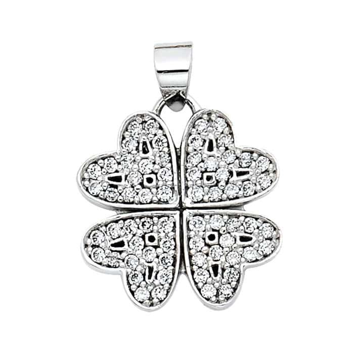 14K White Gold Four Hearts Cubic Zirconia Pendant