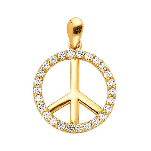 14K Yellow Gold Peace Sign Cubic Zirconia Pendant