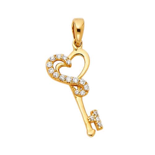 14K Yellow Gold Cubic Zirconia Key with Heart Pendant