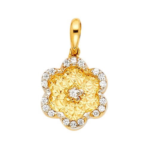 14K Yellow Gold Flower Cubic Zirconia Pendant