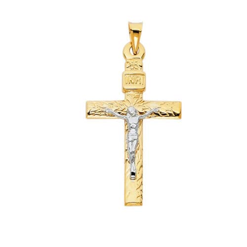 14K Two Tone Gold Religious Crucifix Pendant