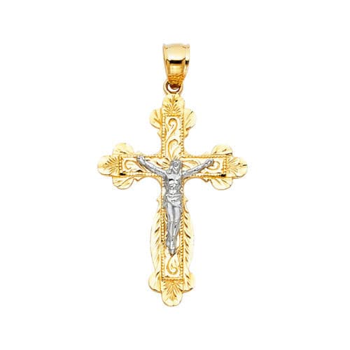 14K Two Tone Gold Religious Crucifix Pendant