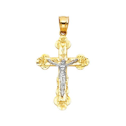 14K Two Tone Gold Religious Crucifix Pendant
