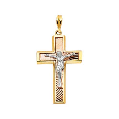 14K Tri Color Gold Religious Crucifix Pendant