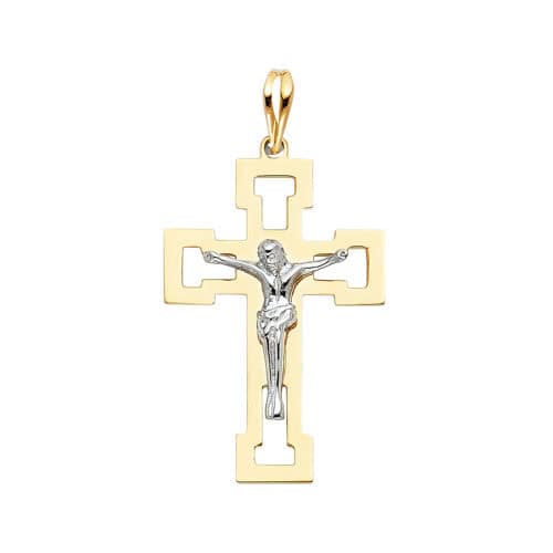14K Two Tone Gold Religious Crucifix Pendant