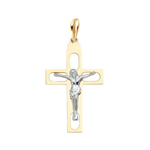 14K Two Tone Gold Religious Crucifix Pendant