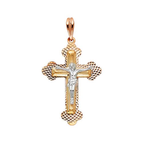14K Tri Color Gold Religious Crucifix Pendant