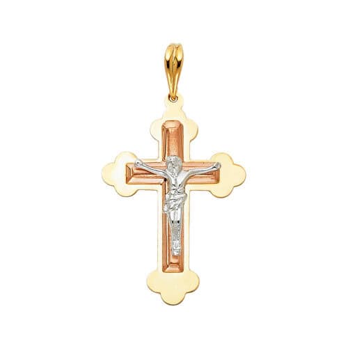 14K Tri Color Gold Religious Crucifix Pendant